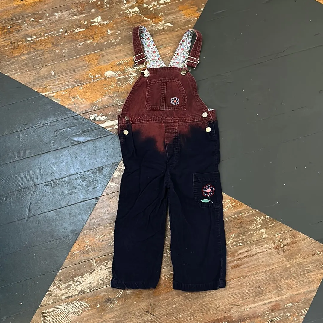 KIDS BLEACHED FLORAL CORD OVERALL - 3T