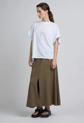 Linen Blend Midi Skirt In Brown