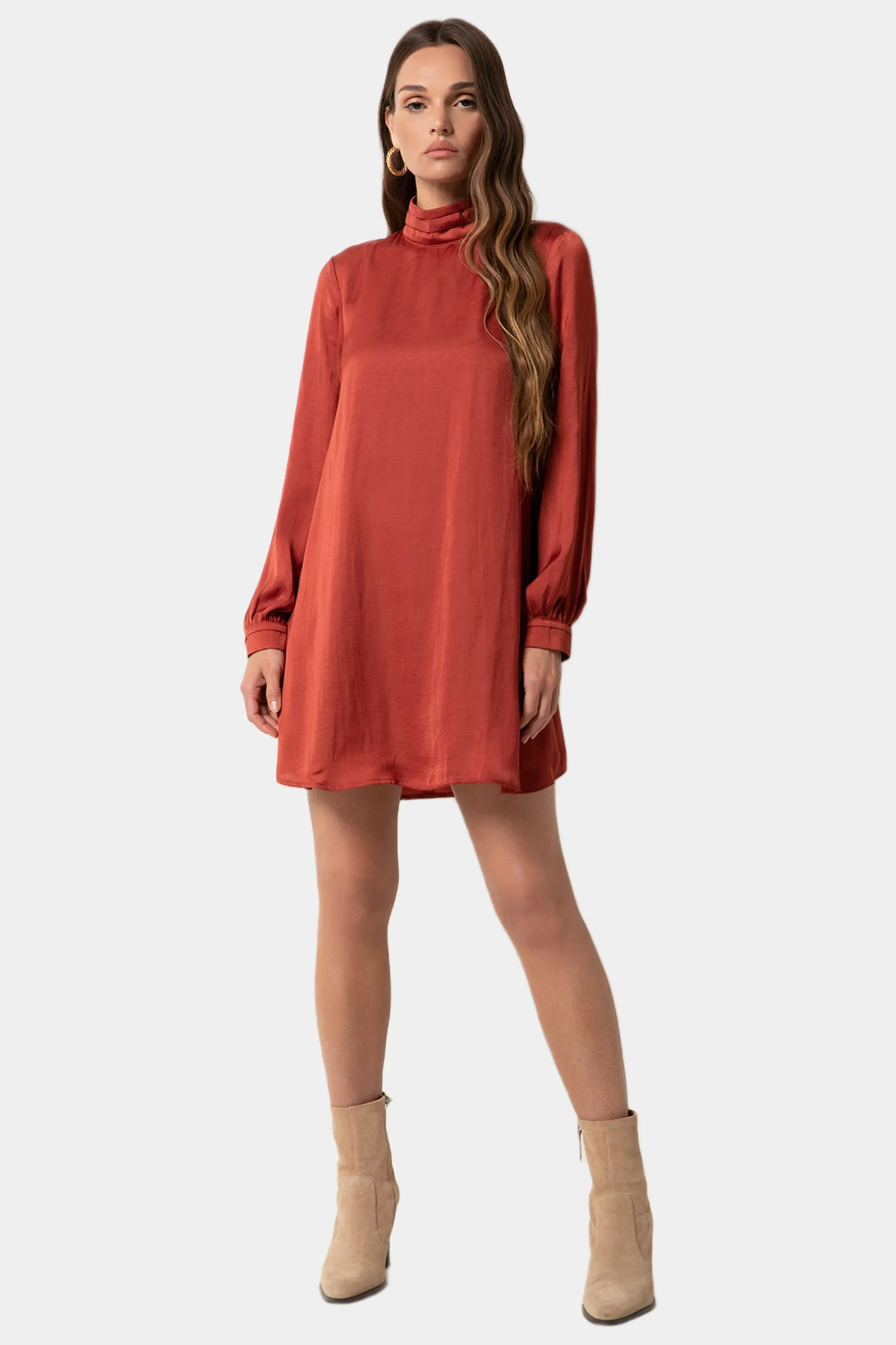 Long Sleeve High Neck Mini Dress