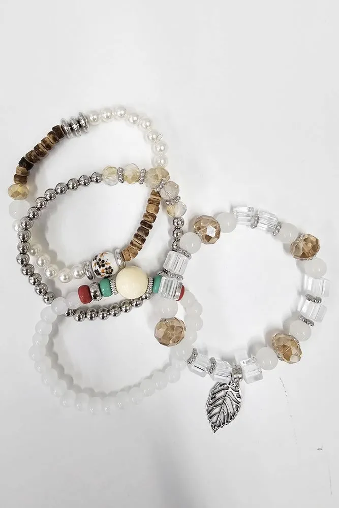 Multi Stone Charm leaf Stretch Bracelet