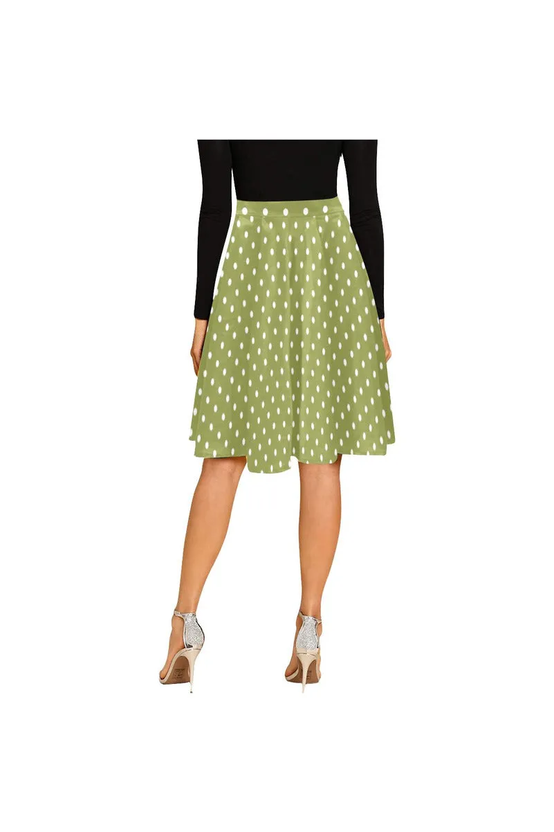 Pepper Green Polka-dot Melete Pleated Midi Skirt