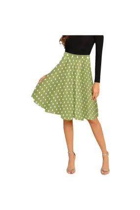 Pepper Green Polka-dot Melete Pleated Midi Skirt