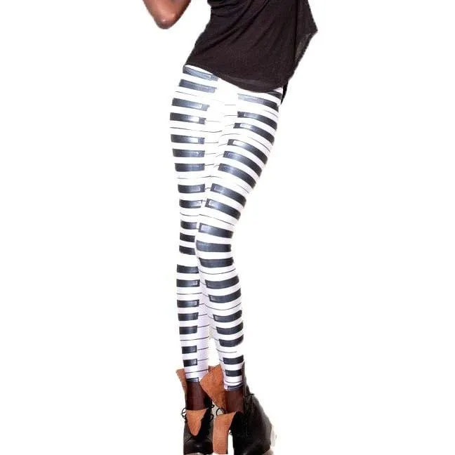 Piano Musical Keys Fashion Statement Digital Print Legging Pants for Women | Wearable Art