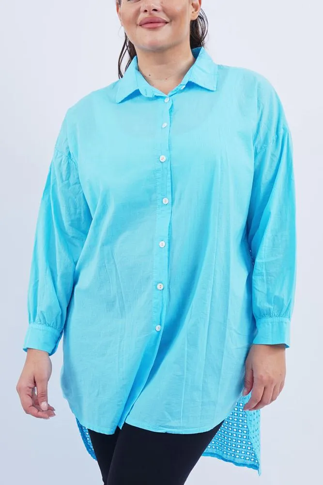 Plain Back Cutwork Button Up Cotton Shirt