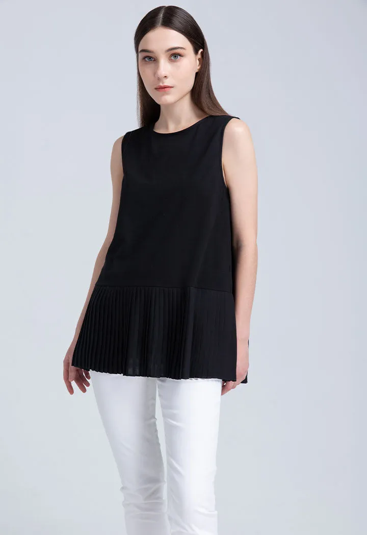 Pleated Hem Sleeveless T-Shirt