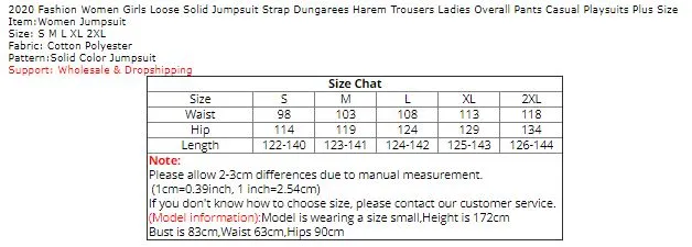 Fashion Women Girls Loose Solid Jumpsuit Strap Dungarees Harem Trousers Ladies Overall Pants Casual Playsuits Plus Size