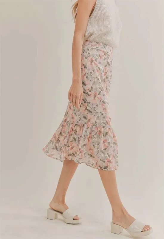 Sadie & Sage - Dune Flowers Midi Skirt Ivory Apricot