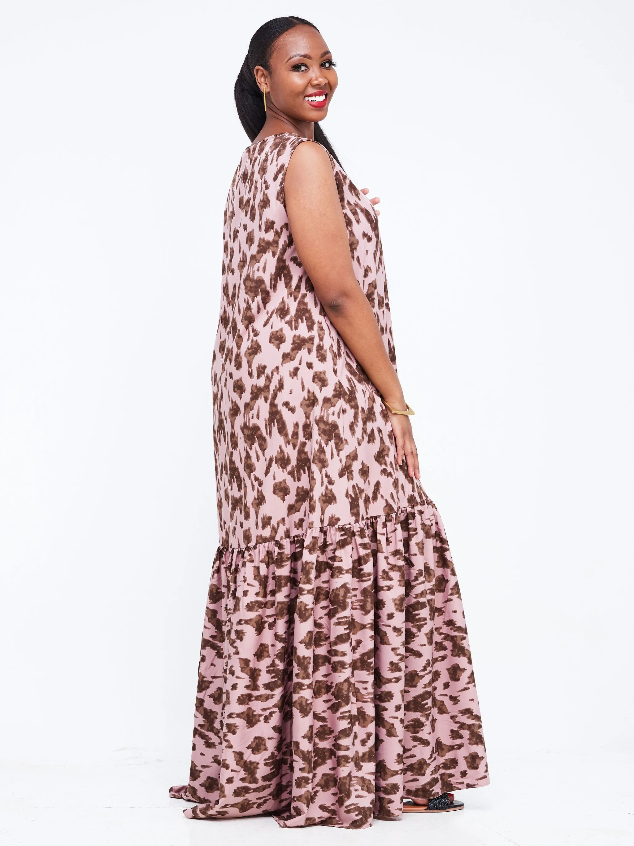 Safari Ayana Sleeveless Maxi Dress - Pink / Brown Animal Print