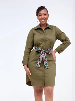 Safari Tawi A-Line Long Sleeve Shirt Dress - Hunters Green