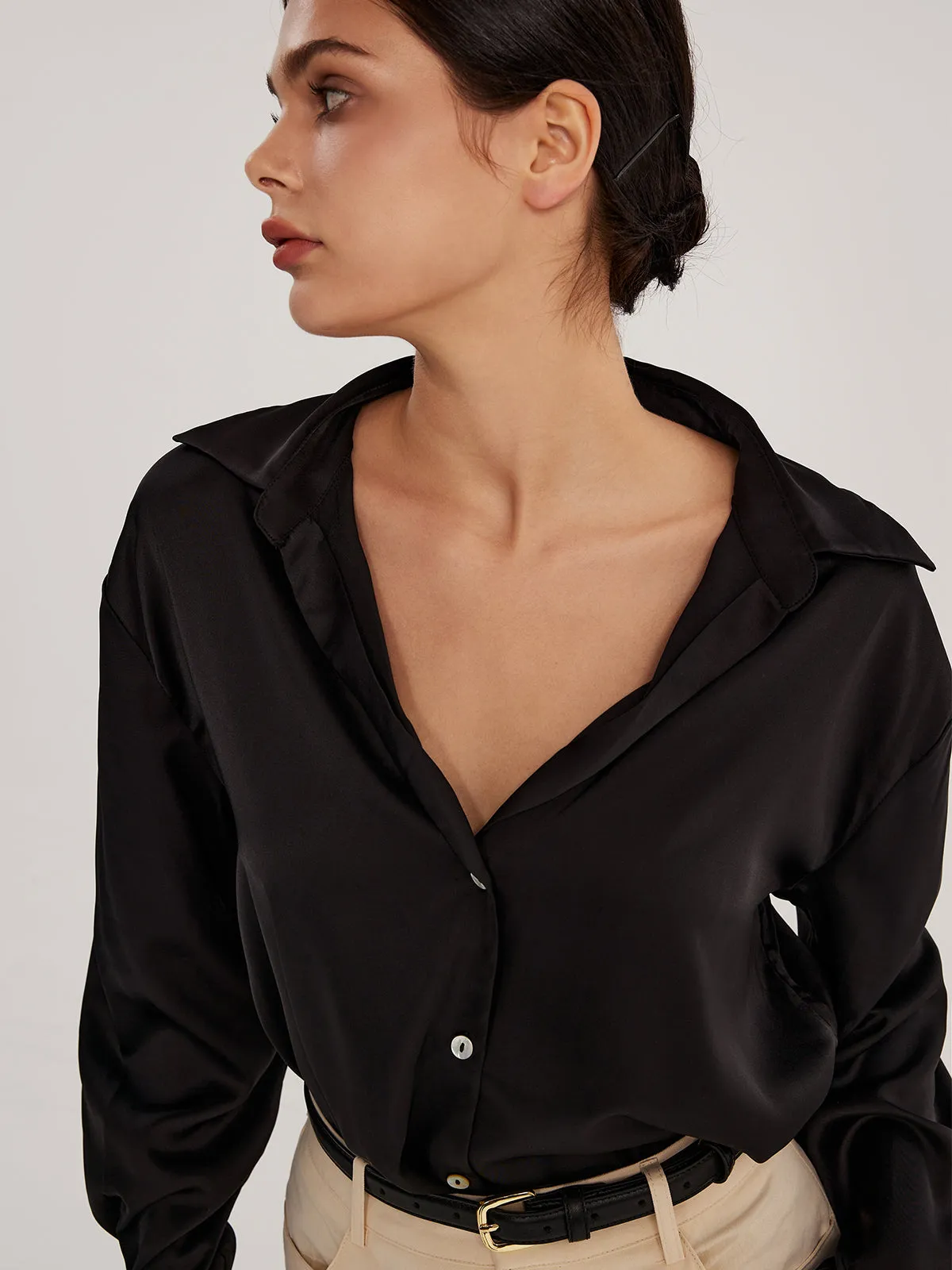 Satin Drop Collar Shirt