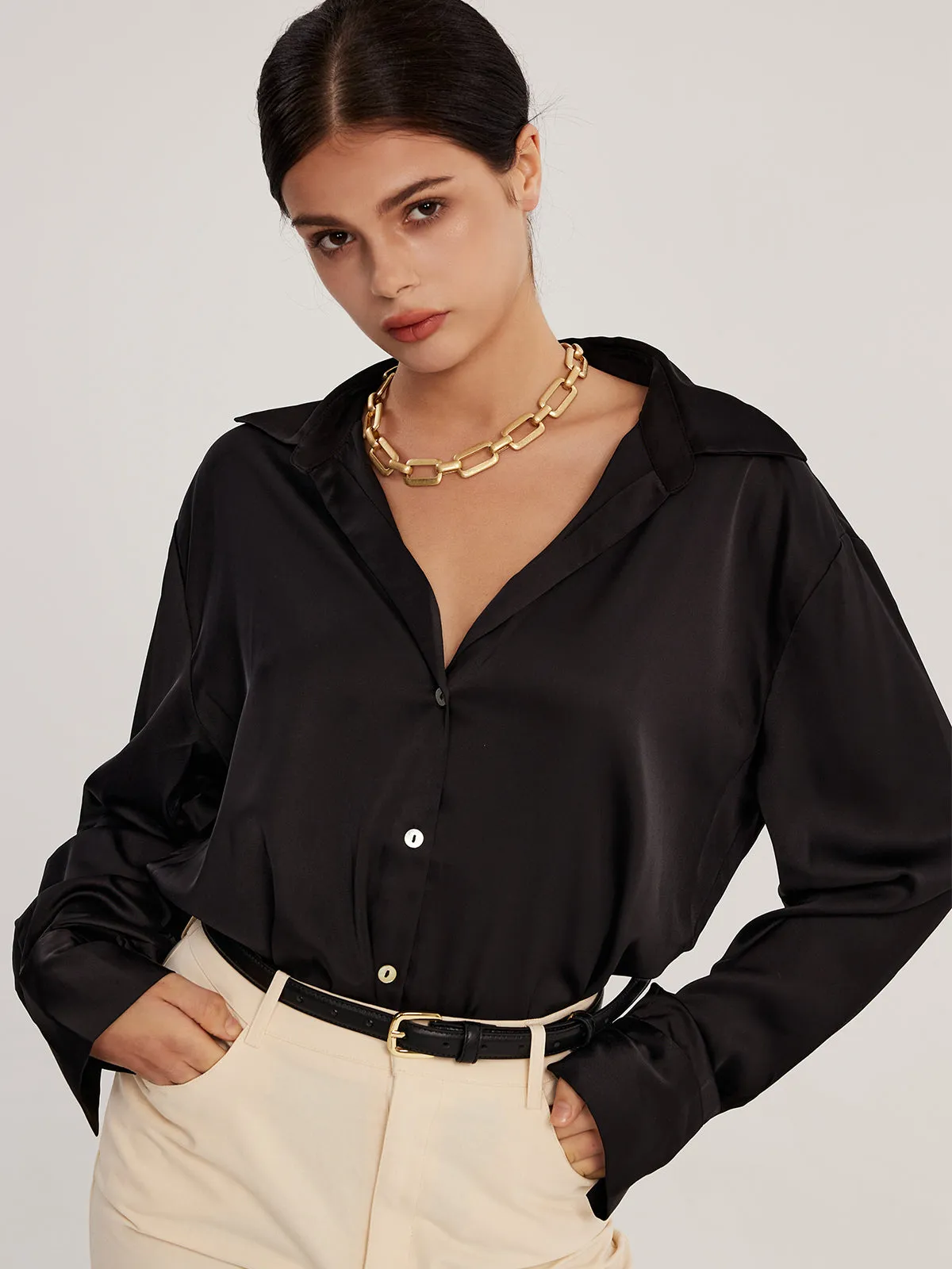 Satin Drop Collar Shirt