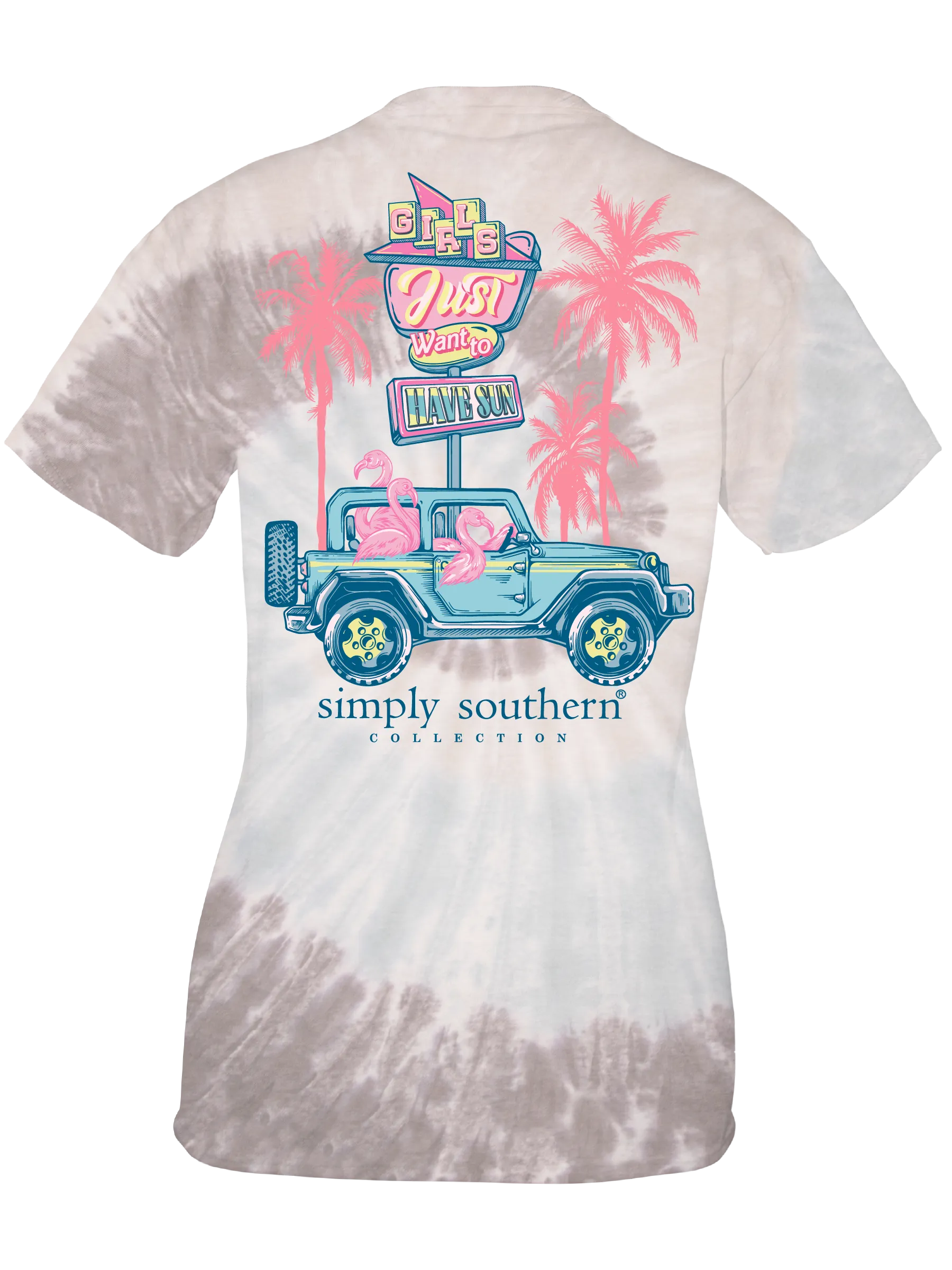 Simply Southern Tie Dye 'Girls Just Wanna Have Sun' Flamingo Jeep Tee