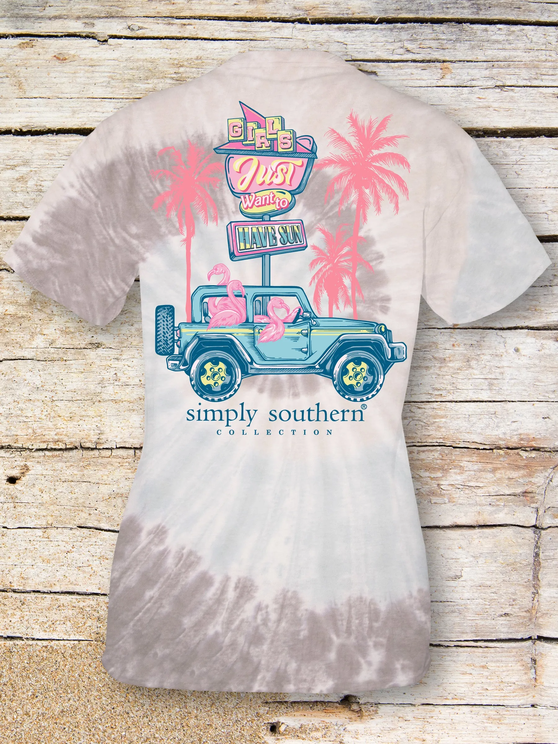 Simply Southern Tie Dye 'Girls Just Wanna Have Sun' Flamingo Jeep Tee