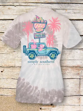 Simply Southern Tie Dye 'Girls Just Wanna Have Sun' Flamingo Jeep Tee