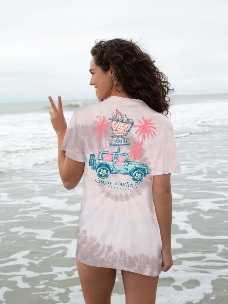 Simply Southern Tie Dye 'Girls Just Wanna Have Sun' Flamingo Jeep Tee