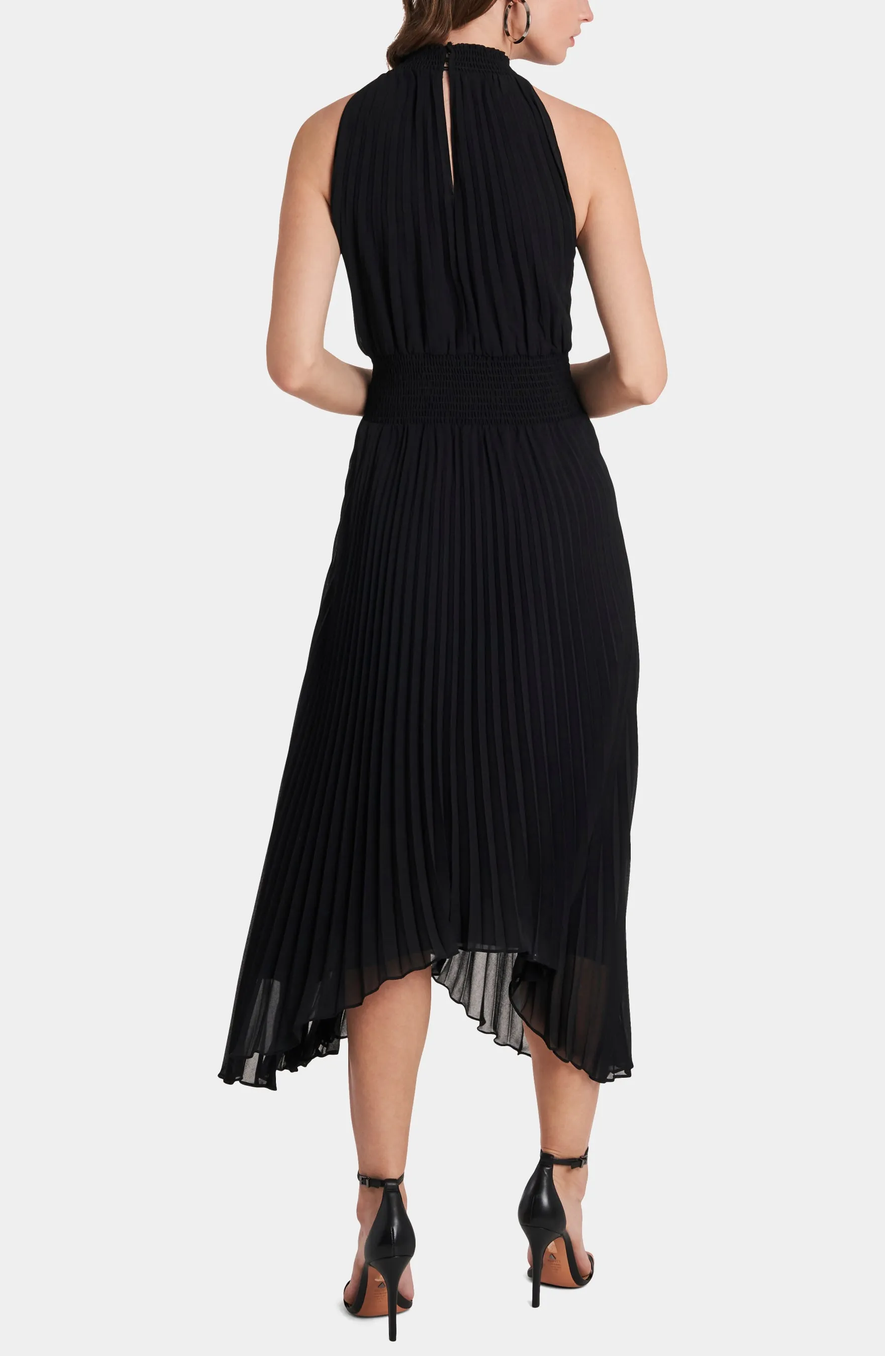 Sleeveless Smocked Pleated Midi Dress