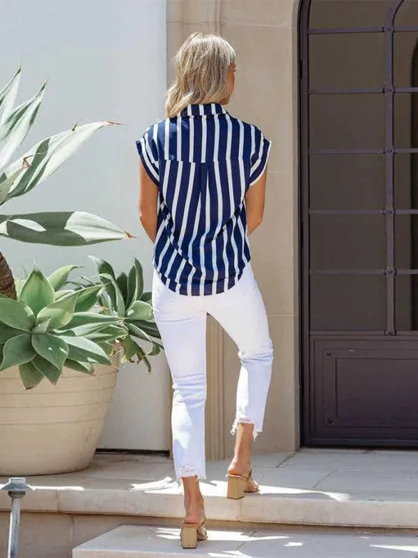 Striped Sleeveless Women Shirt