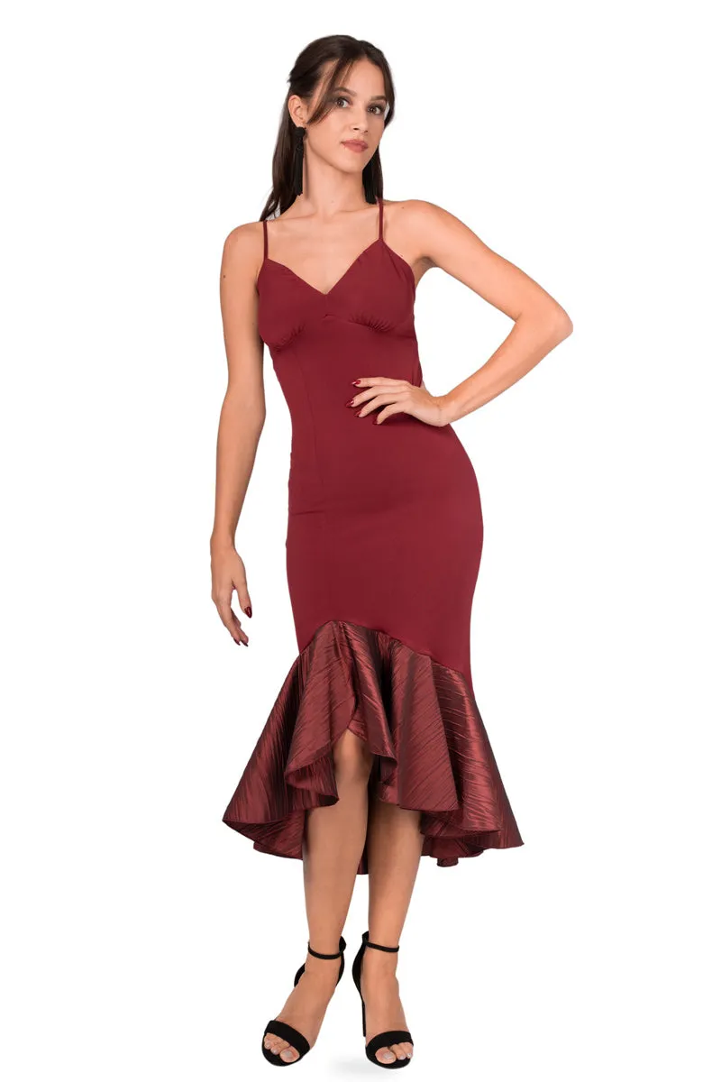 Taffeta Ruffled Dress With Spaghetti Straps