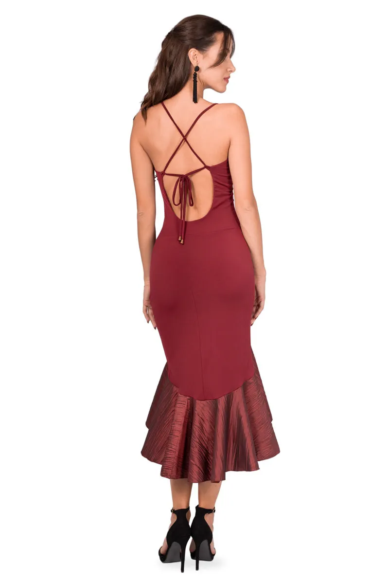 Taffeta Ruffled Dress With Spaghetti Straps