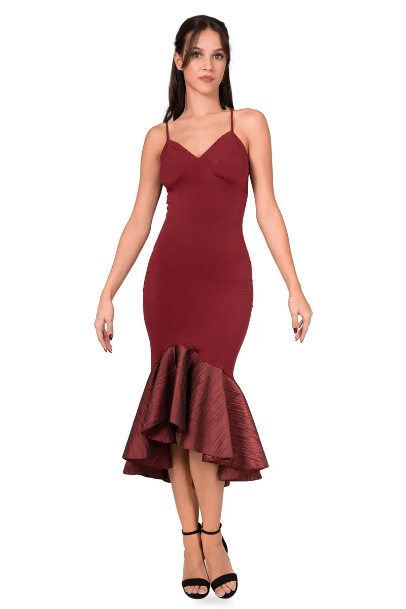 Taffeta Ruffled Dress With Spaghetti Straps