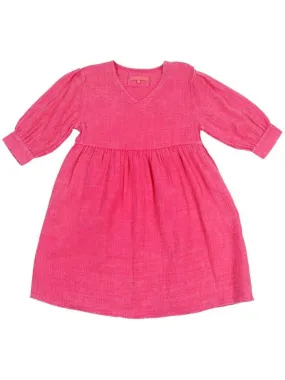 V-Neck Gauze Dress in Hot Pink