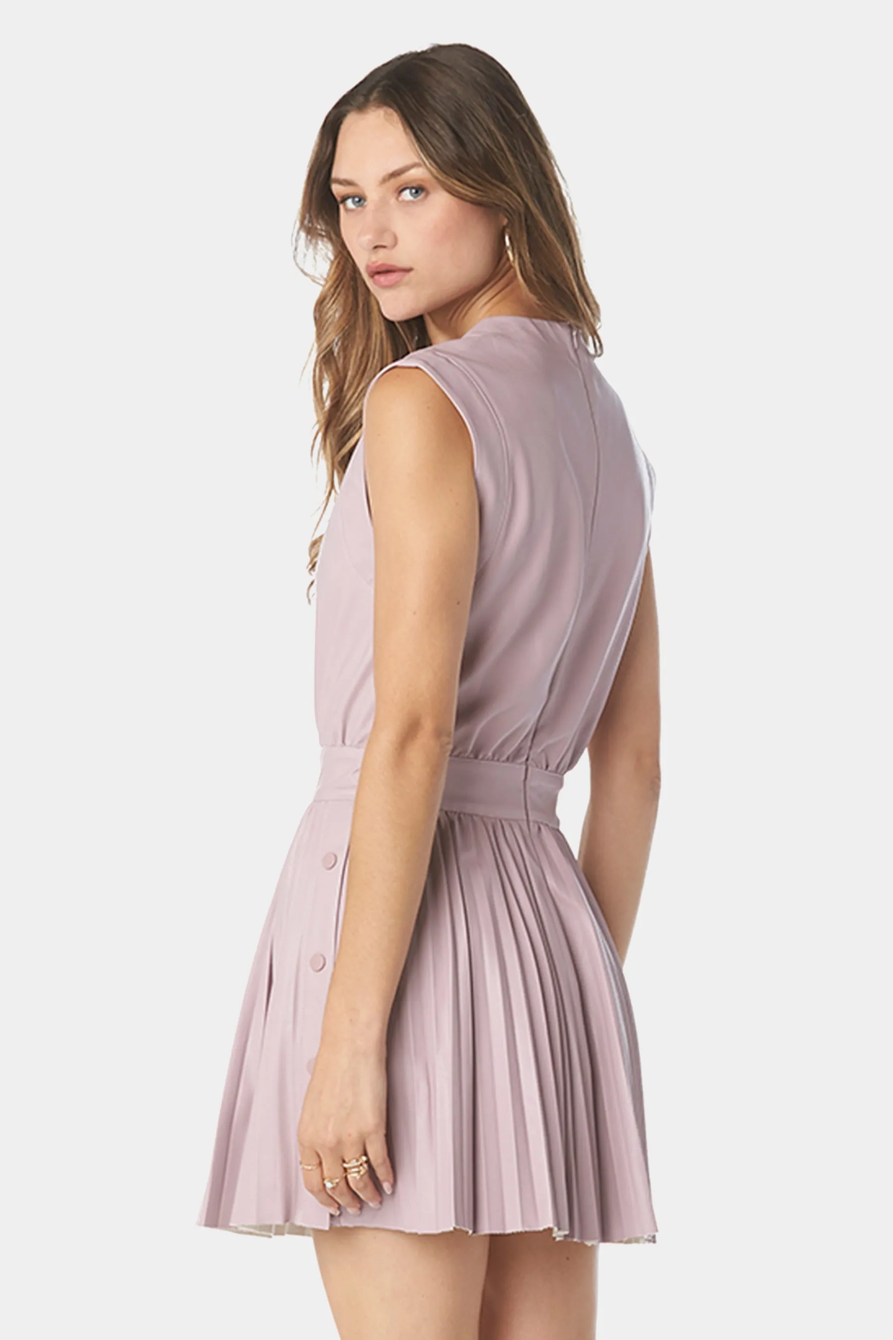 V-Neck Pleated Dress