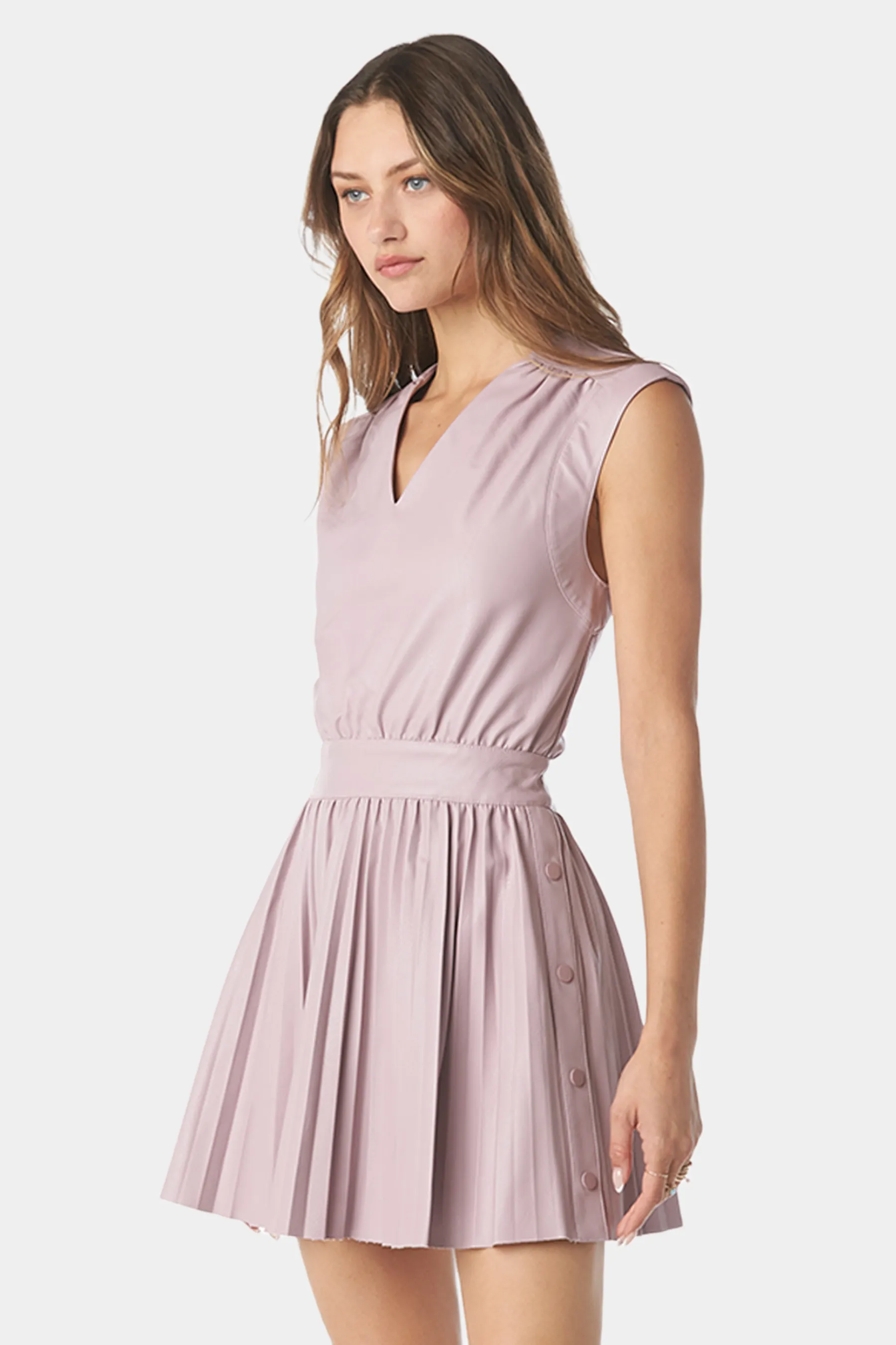 V-Neck Pleated Dress