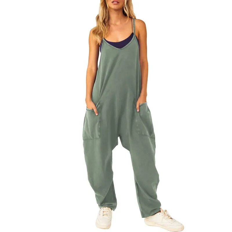 Ashore Shop Woman Casual Jumpsuit Women Casual Loose Long Bib Pants Wide Leg 2 Zipper Jumpsuits Baggy Rompers Overalls With Pockets