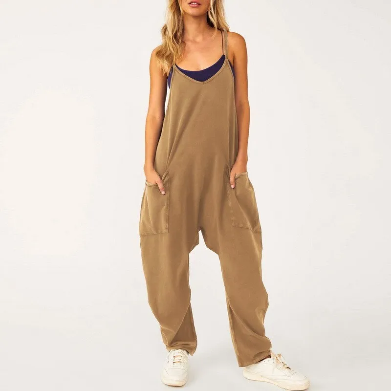 Ashore Shop Woman Casual Jumpsuit Women Casual Loose Long Bib Pants Wide Leg 2 Zipper Jumpsuits Baggy Rompers Overalls With Pockets