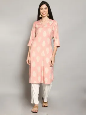 Women Baby Pink Ornamental Printed Kurta