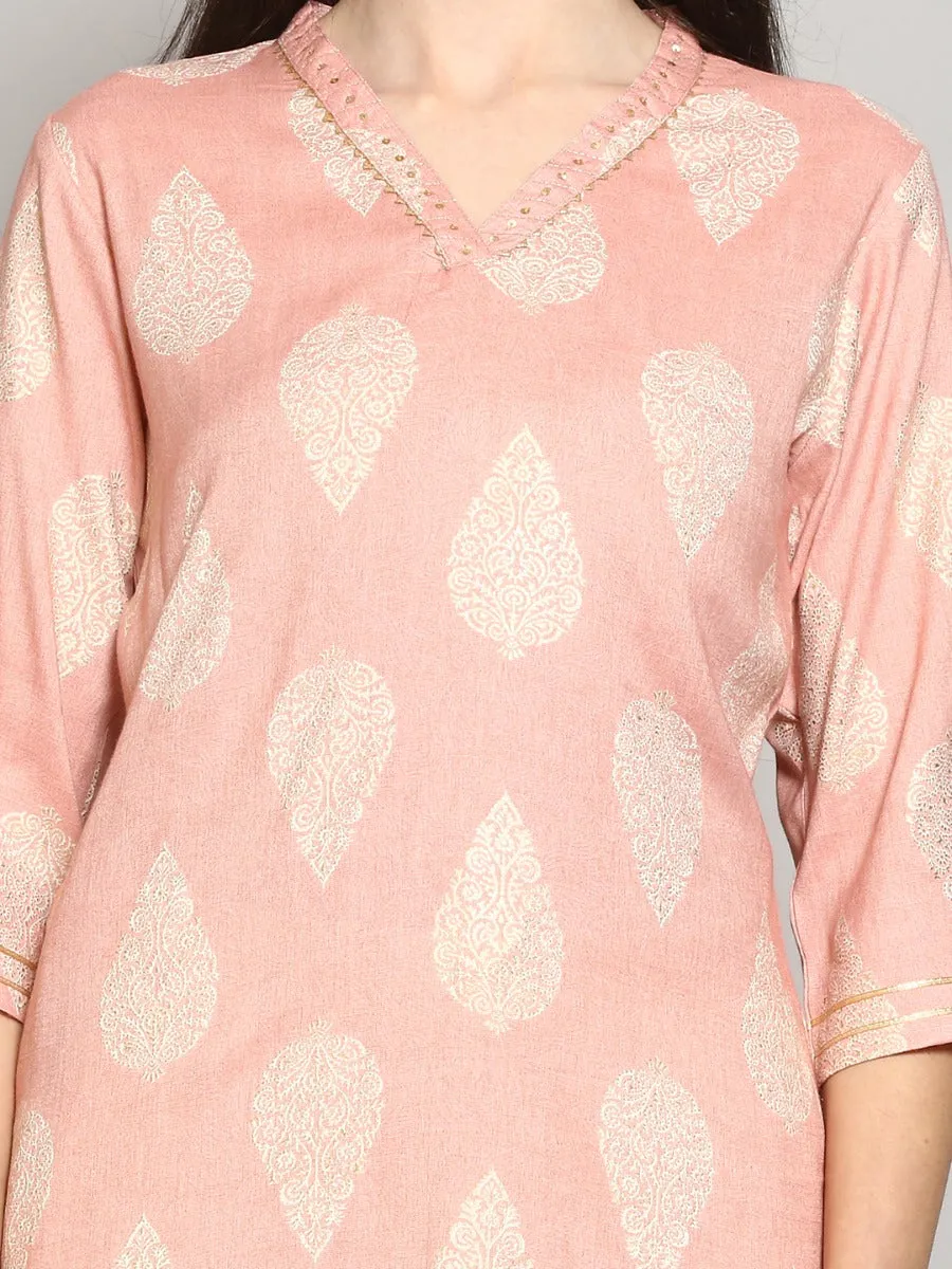 Women Baby Pink Ornamental Printed Kurta