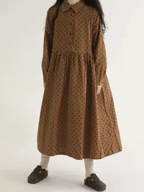 Women Dot Pleat Long Sleeve Dress