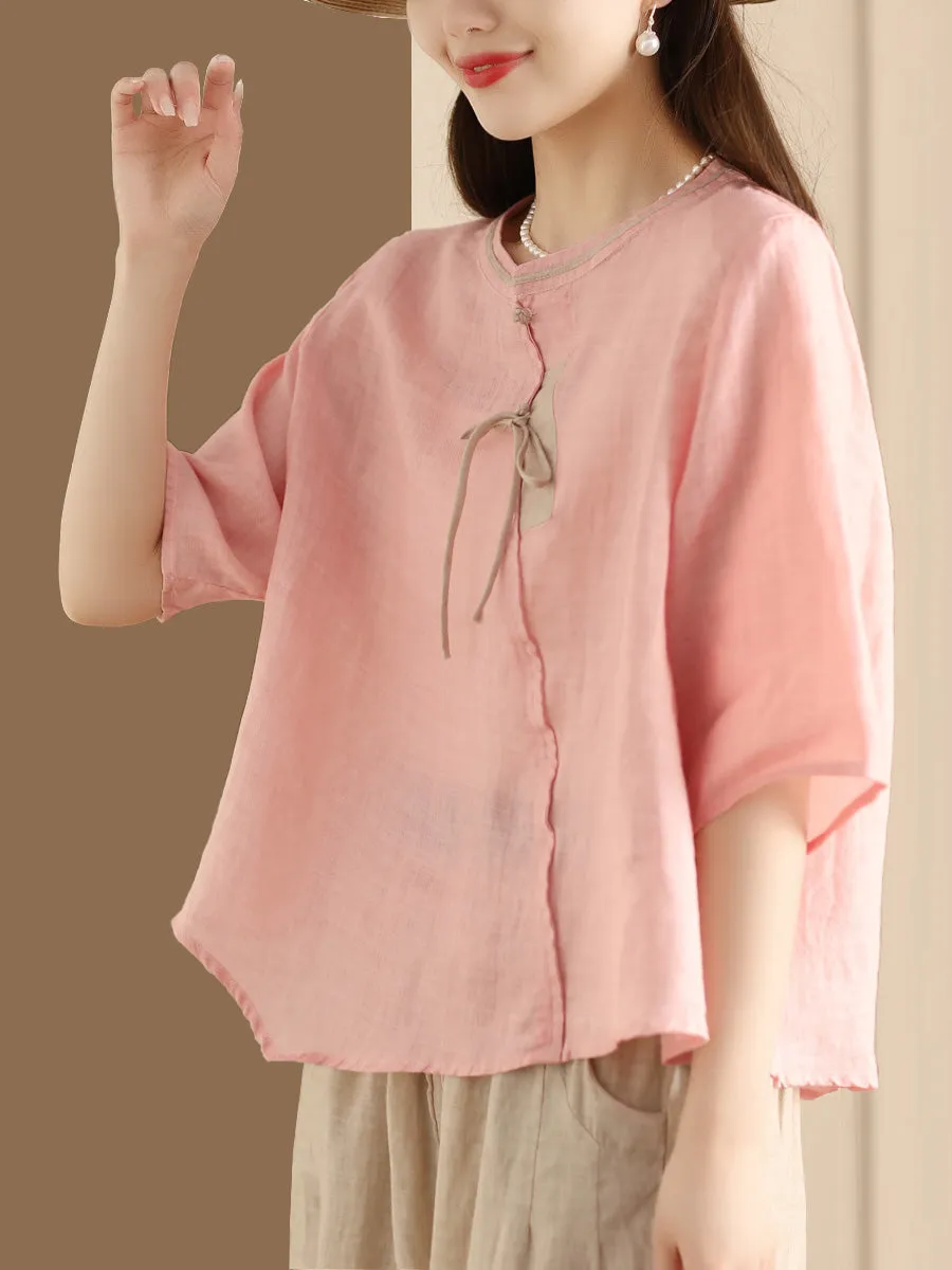 Women Ethnic Summer Spliced Ramie Shirt SC1022