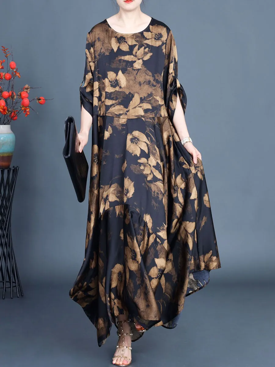 Women Summer Vintage Flower Irregular Hem Loose Dress KL1003