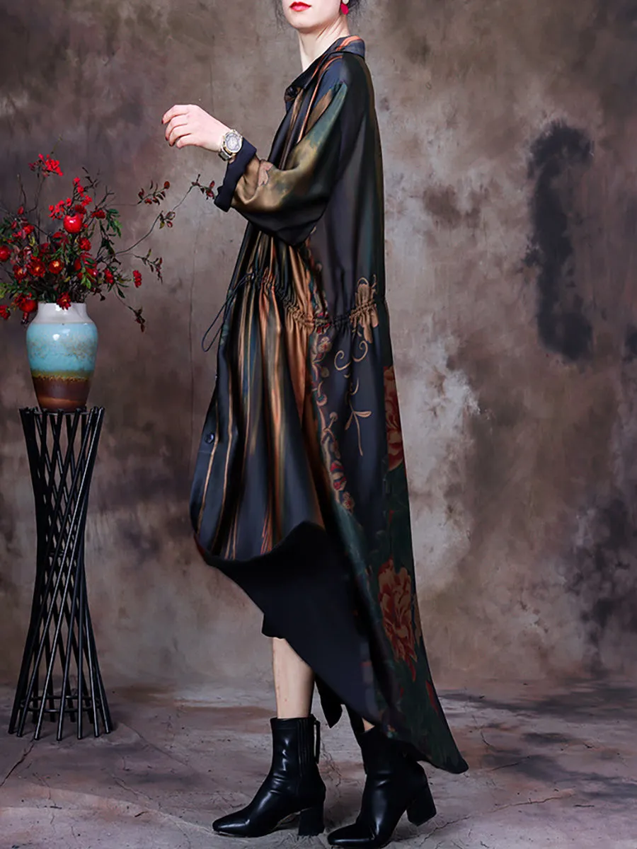 Women Vintage Print Loose Long Coat