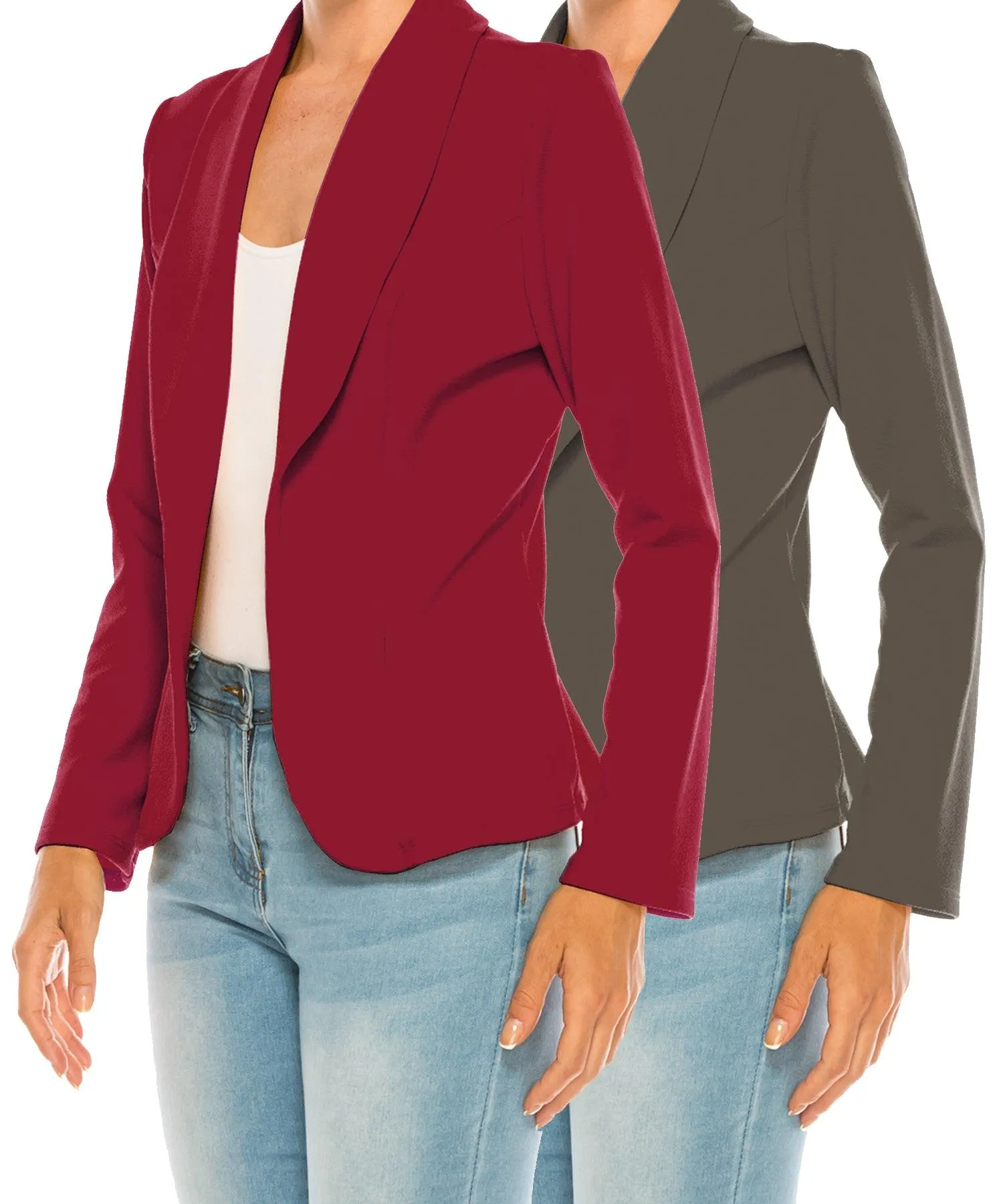 Women's Casual Solid Office Work Long Sleeve Fitted Open Front Blazer Jacket. Pack  of 2