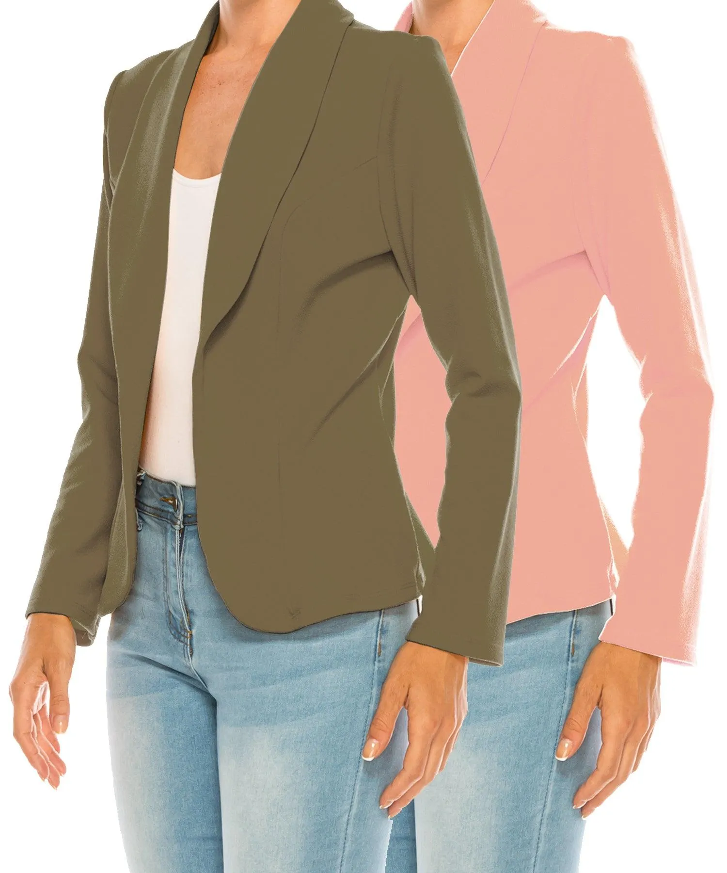 Women's Casual Solid Office Work Long Sleeve Fitted Open Front Blazer Jacket. Pack  of 2