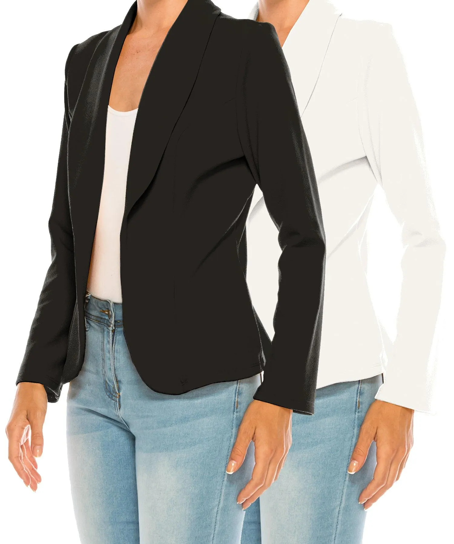 Women's Casual Solid Office Work Long Sleeve Fitted Open Front Blazer Jacket. Pack  of 2