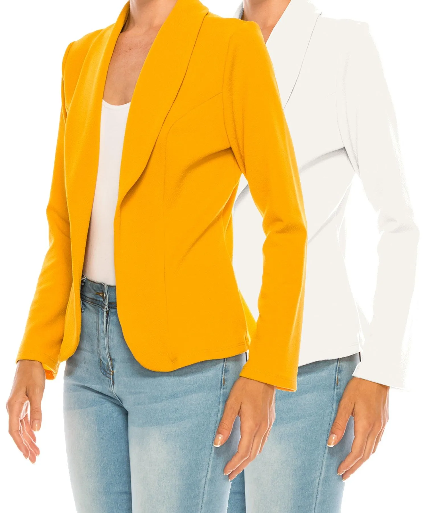 Women's Casual Solid Office Work Long Sleeve Fitted Open Front Blazer Jacket. Pack  of 2