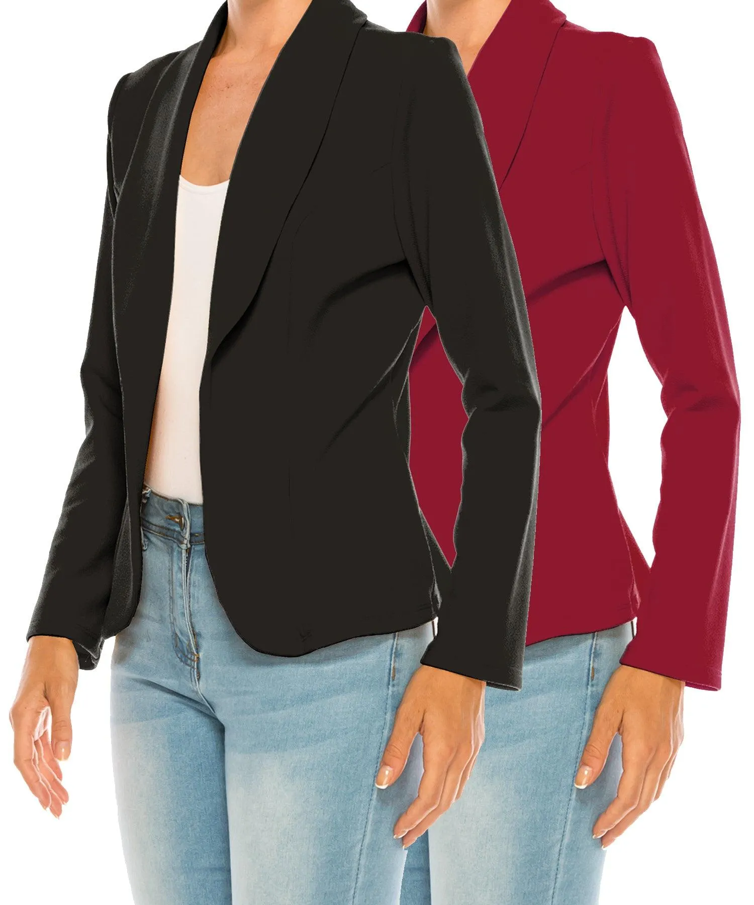 Women's Casual Solid Office Work Long Sleeve Fitted Open Front Blazer Jacket. Pack  of 2