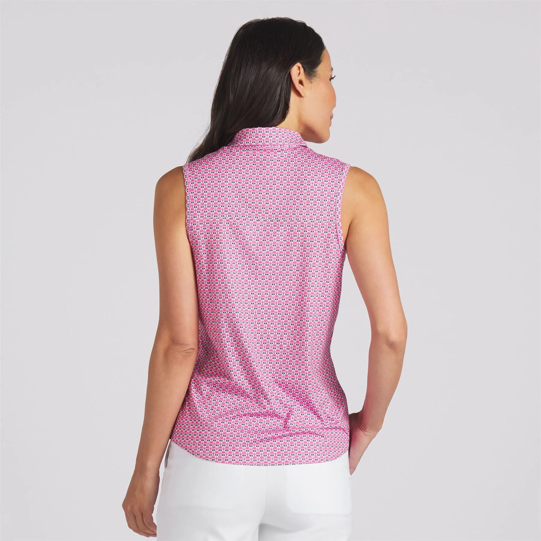 Womens MATTR Deco Sleeveless Polo White/Pink - SS24