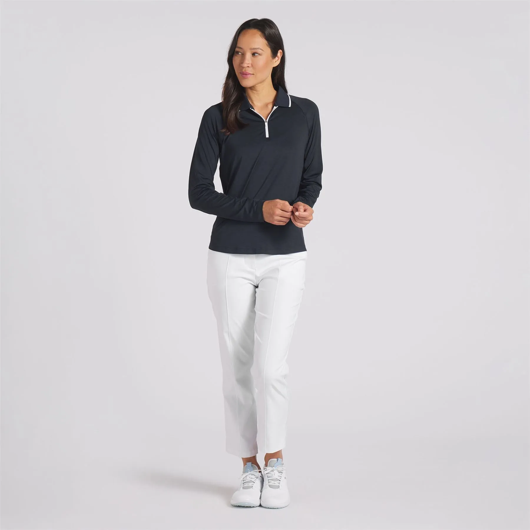 Womens You-V Long Sleeve Quarter Zip Polo Navy - SS24